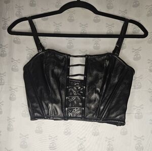 Victorias Secret Very Sexy Medium Black Faux Leather and Lace Bustier